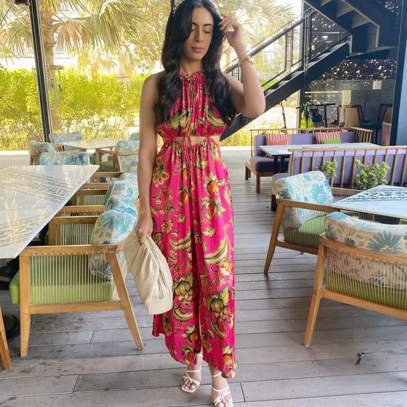 BLOGGER'S FAVE! Zara Cut Out Printed Jumpsuit Barbie Pink Sz S NWT - Picture 12 of 16